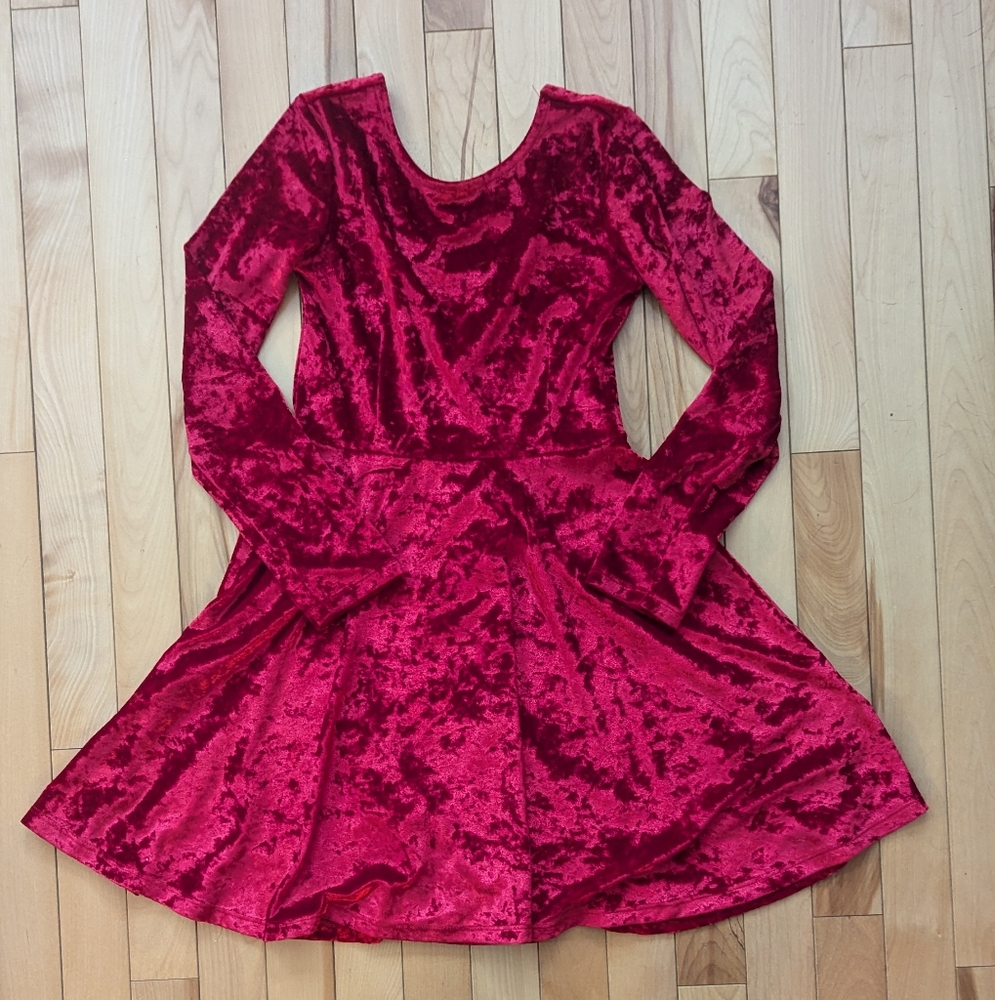 3/15$ Velvet Long Sleeve Dress in Red